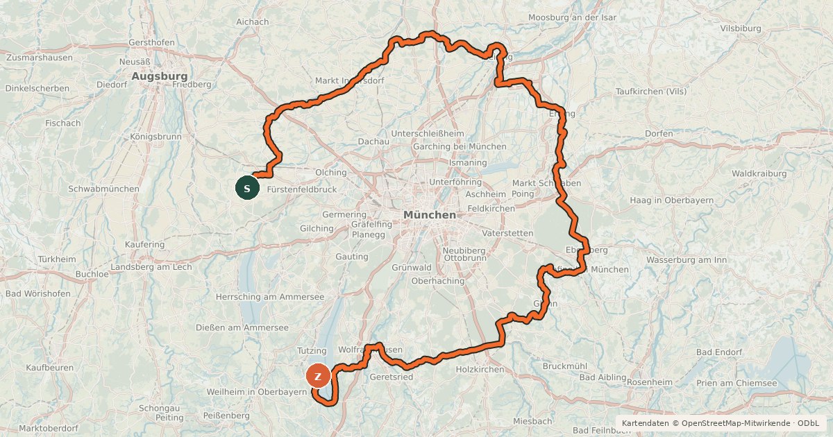 Kartenübersicht der Radroute Ring der Regionen - Abschnitt 1a