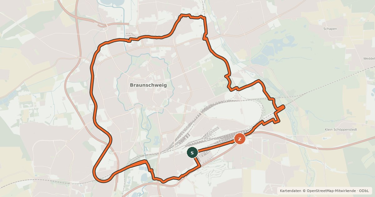 Kartenübersicht der Radroute Ringgleis-Weg
