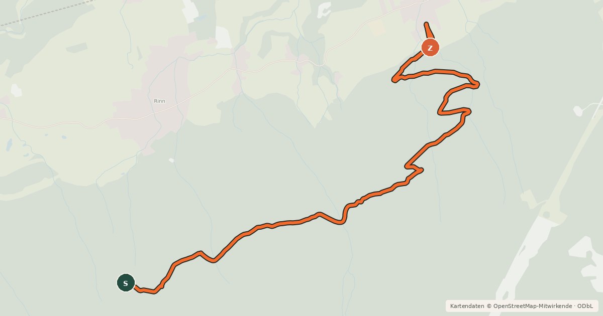 Kartenübersicht der Radroute Rinner Alm