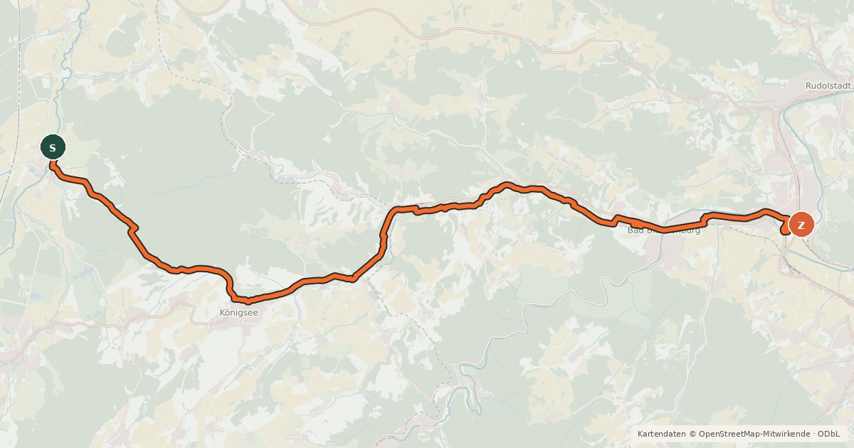 Kartenübersicht der Radroute Rinnetal-Radweg
