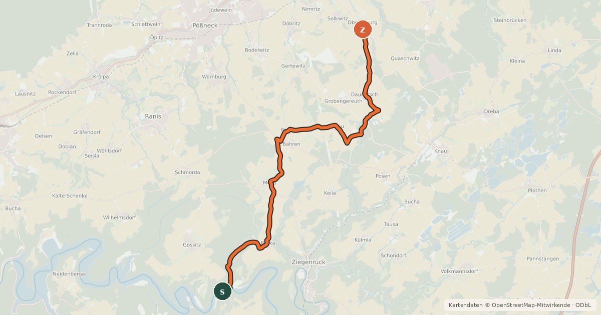 Kartenübersicht der Radroute RO9