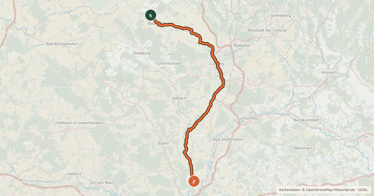 Kartenübersicht der Radroute Rodach-Itzgrund-Radweg