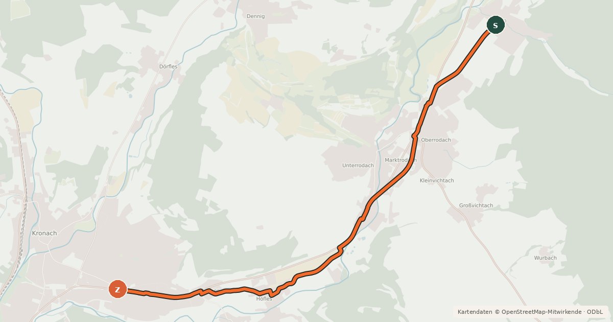 Kartenübersicht der Radroute Rodach-Radweg