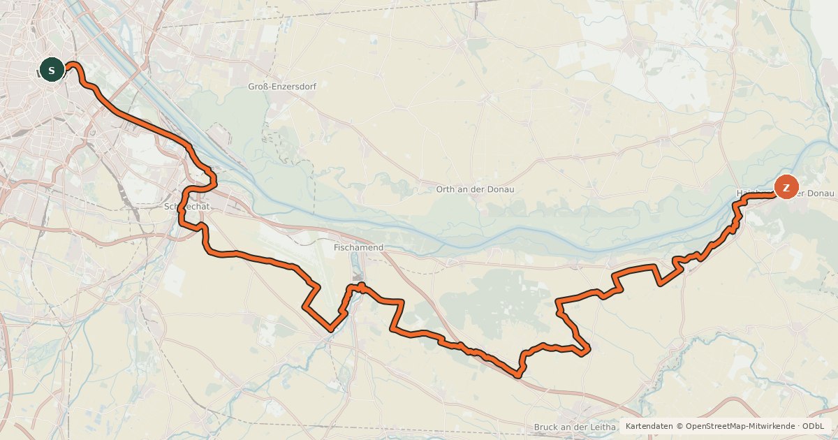 Kartenübersicht der Radroute Römerland Carnuntum Radtour - Variante Enzersdorf/Fischa