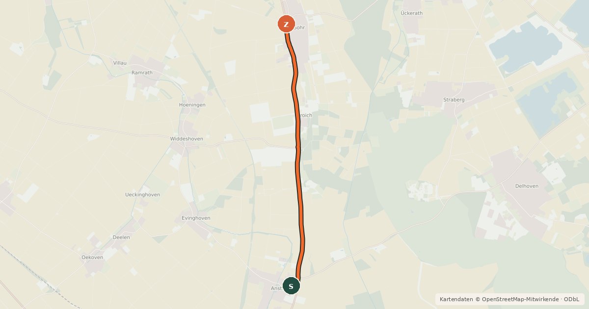 Kartenübersicht der Radroute Rommerskirchen (61) - Dormagen (62)
