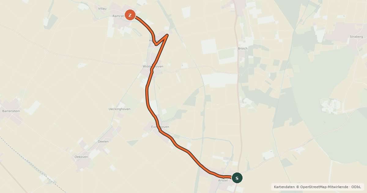 Kartenübersicht der Radroute Rommerskirchen (61) - Rommerskirchen (64)