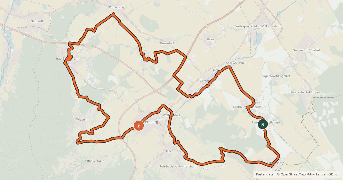 Kartenübersicht der Radroute Rosalia Radwanderweg