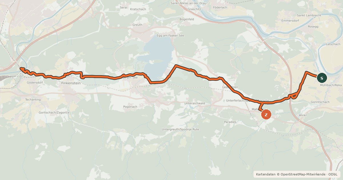 Kartenübersicht der Radroute Rosentalweg