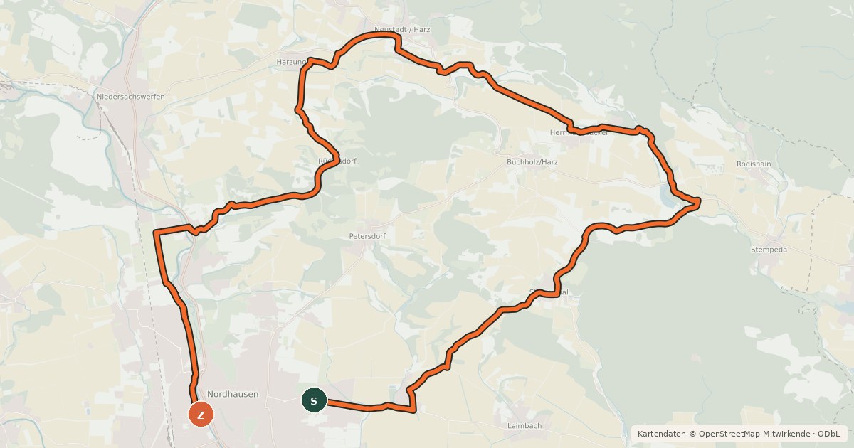 Kartenübersicht der Radroute Rosenteich - Tour NDH 7