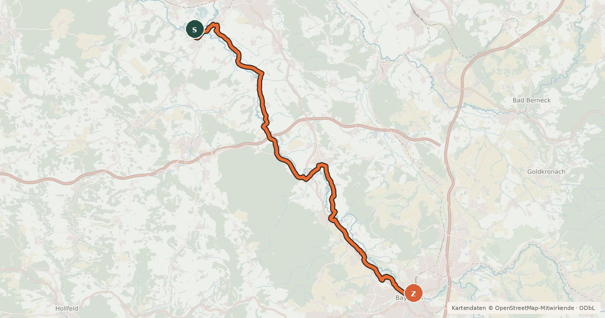 Kartenübersicht der Radroute Rotmain-Radweg (Hauptroute)