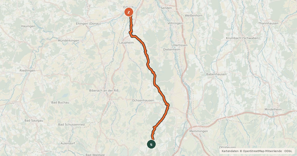 Kartenübersicht der Radroute Rotweg
