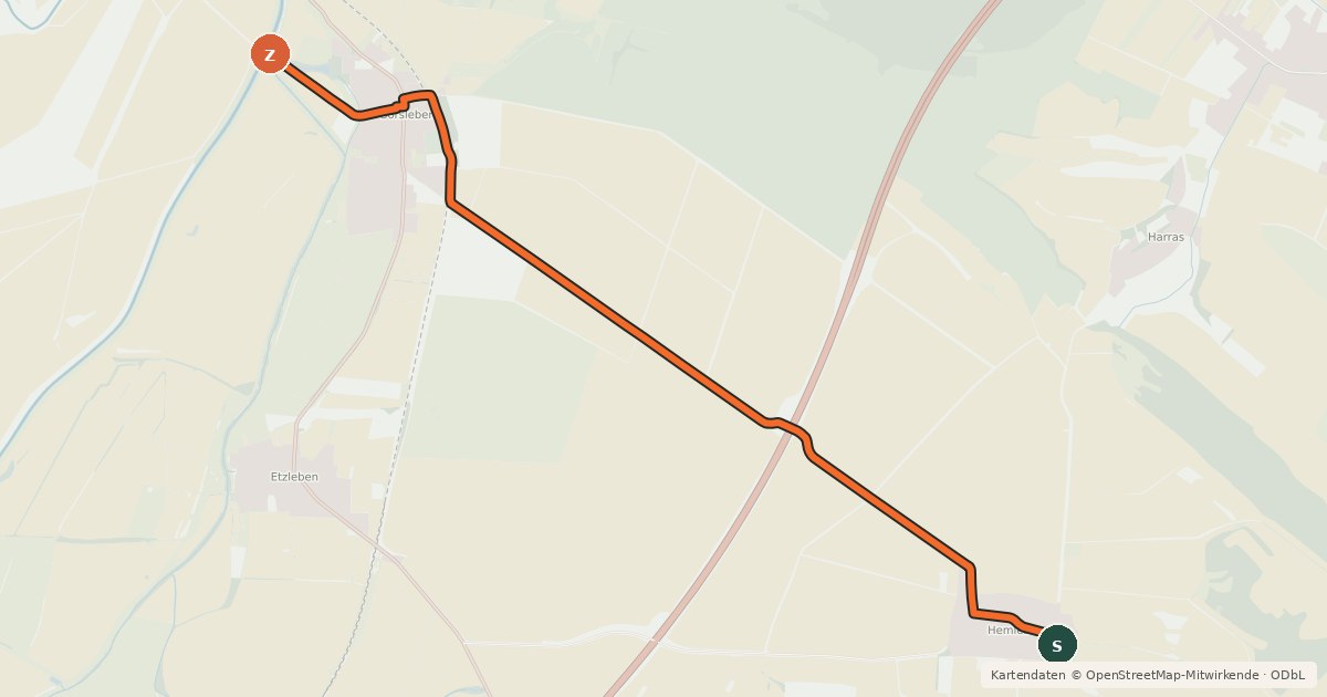 Kartenübersicht der Radroute Route 1-11 Gorsleben-Hemleben