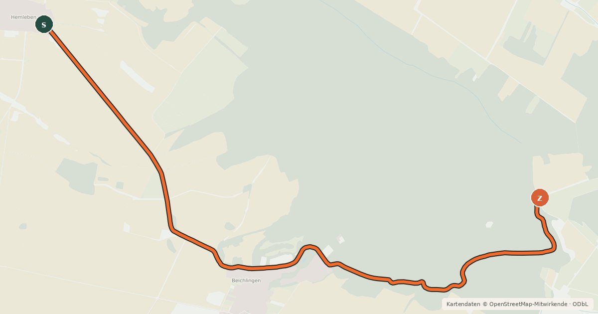 Kartenübersicht der Radroute Route 11-17 Hemleben-Klapptor