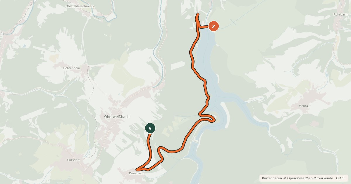 Kartenübersicht der Radroute Route 2 zur Talsperre Lichte/Leibis