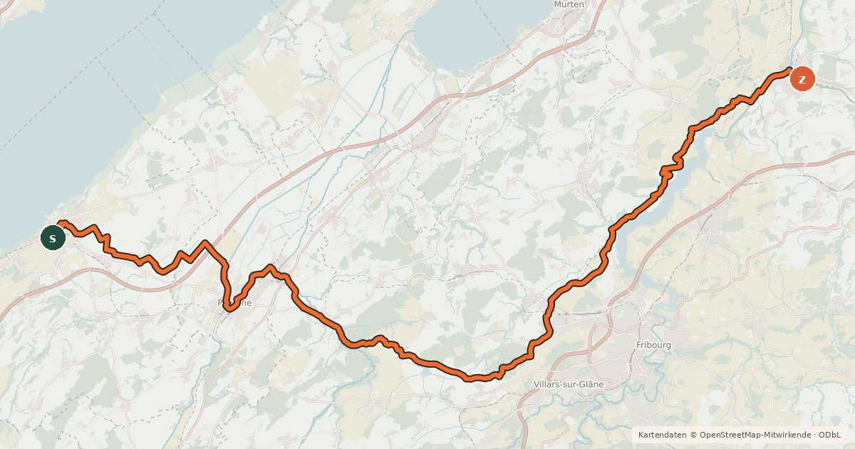 Kartenübersicht der Radroute Route de l'ancien régime Bernois