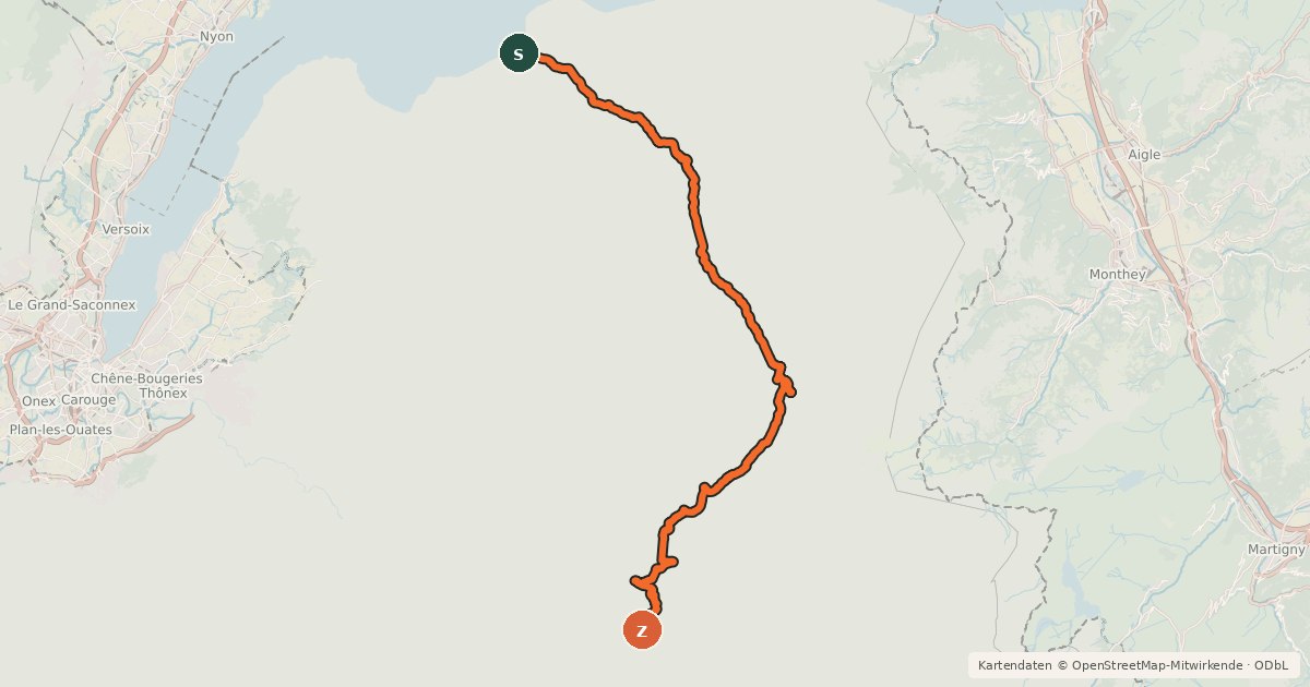 Kartenübersicht der Radroute Route des Grandes Alpes à vélo, étape 1, Thonon-les-Bains / Cluses