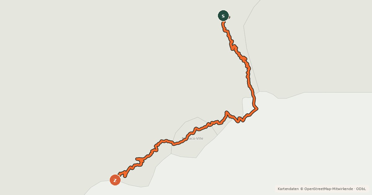 Kartenübersicht der Radroute Route des Grandes Alpes à vélo, étape 14, Sospel / Nice