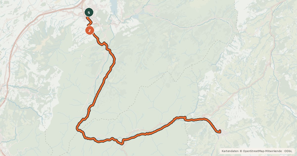Kartenübersicht der Radroute Route des lacs