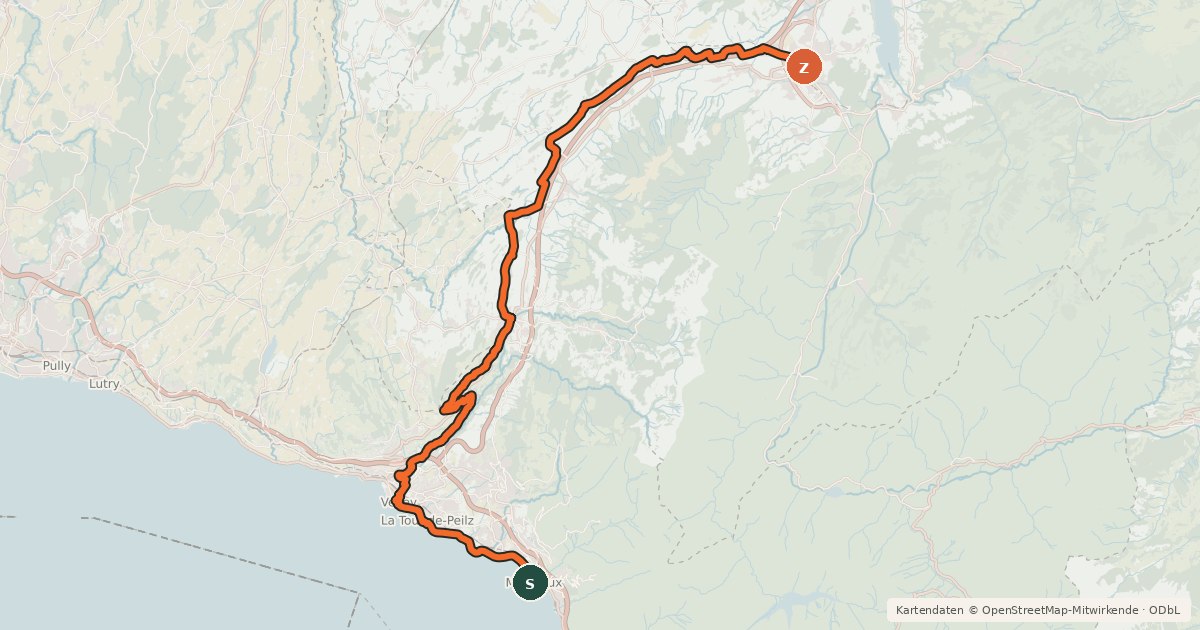 Kartenübersicht der Radroute Route des lacs