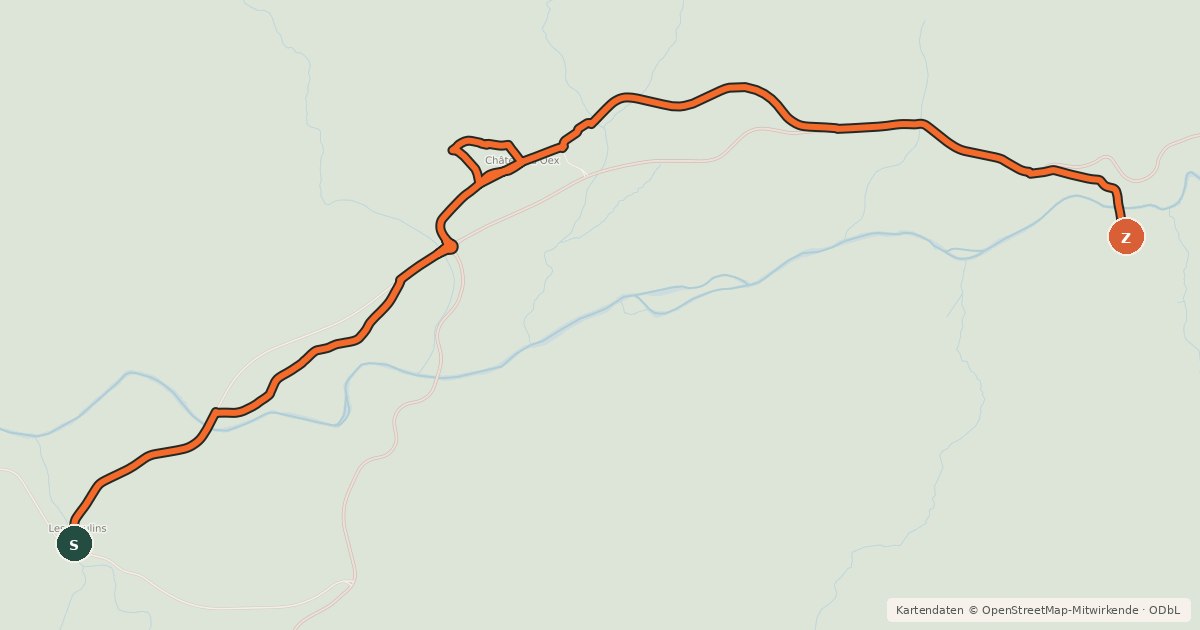 Kartenübersicht der Radroute Route des lacs - Voie d'accès Château-d'Oex