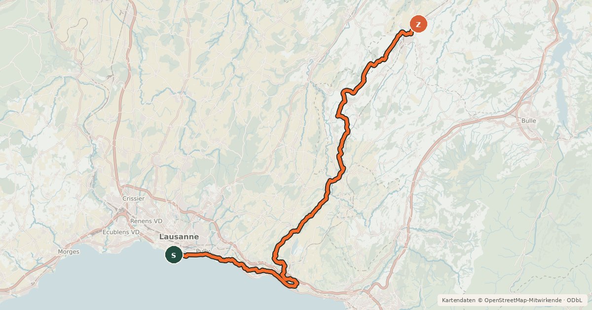 Kartenübersicht der Radroute Route du Coeur