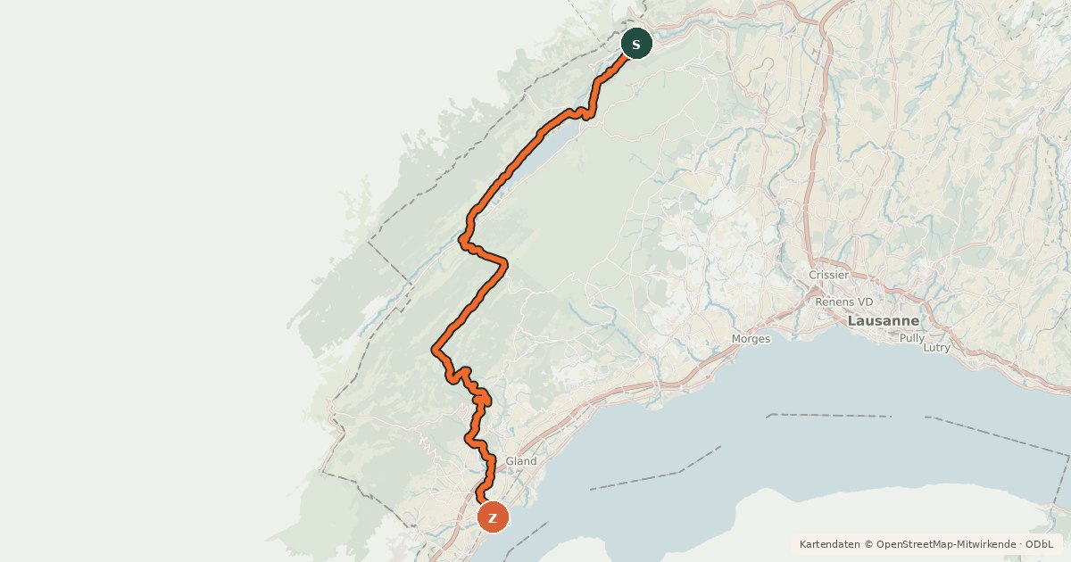 Kartenübersicht der Radroute Route du Jura