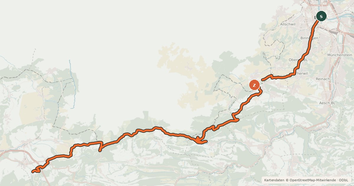 Kartenübersicht der Radroute Route du Jura