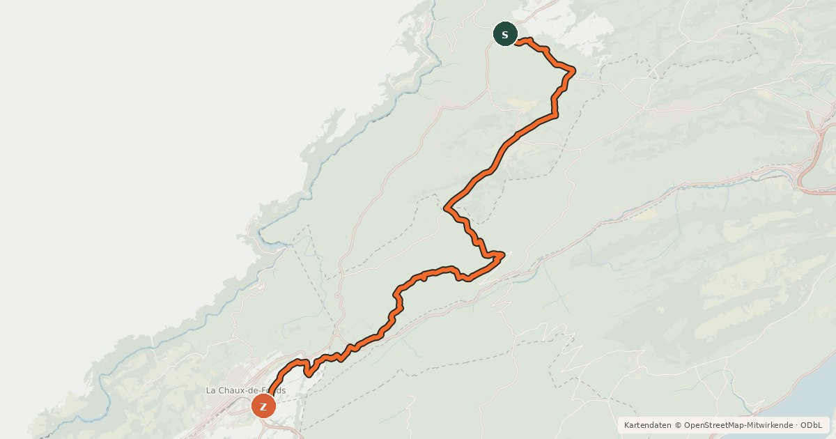 Kartenübersicht der Radroute Route du Jura