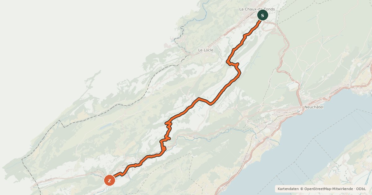Kartenübersicht der Radroute Route du Jura