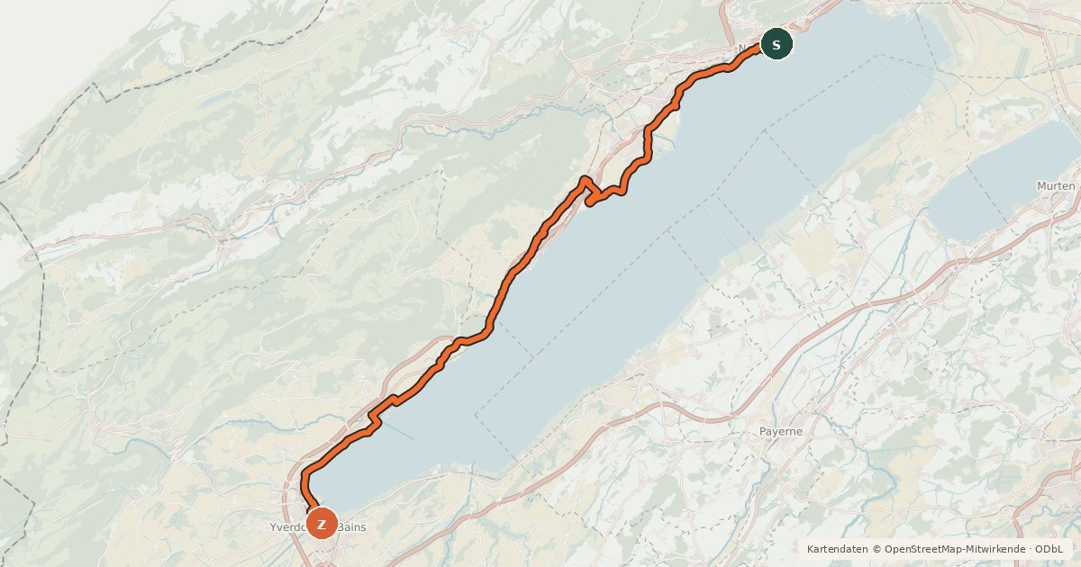 Kartenübersicht der Radroute Route du pied du Jura