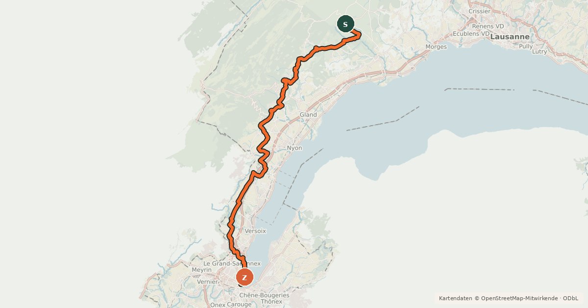 Kartenübersicht der Radroute Route du Pied du Jura - Étape 5
