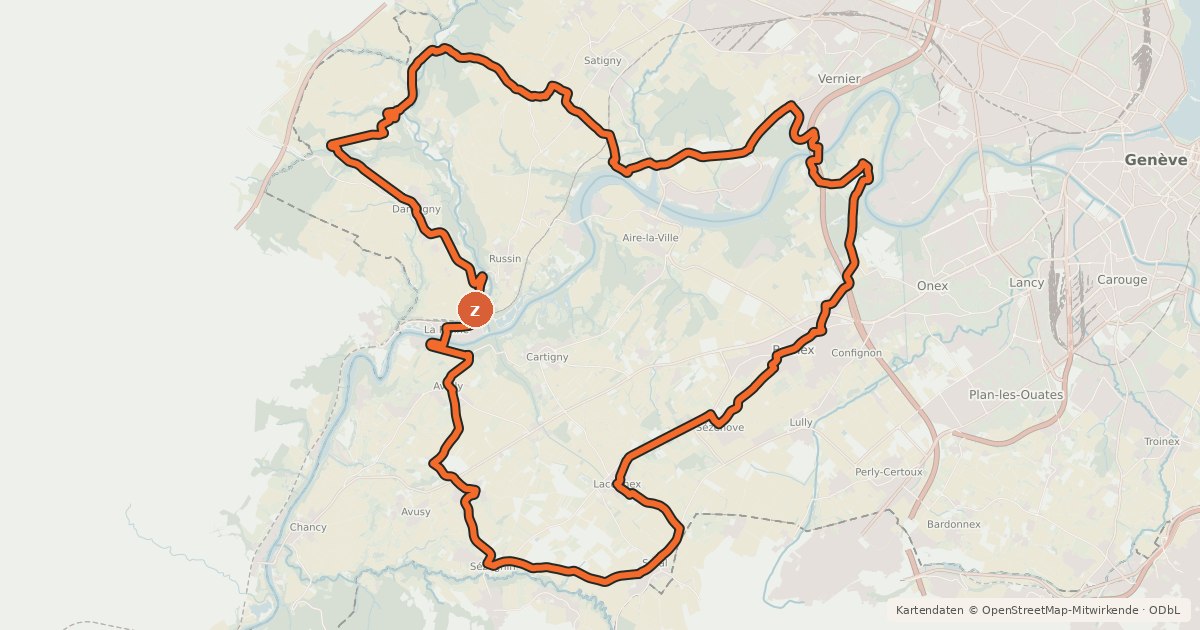 Kartenübersicht der Radroute Route du Vignoble genevois