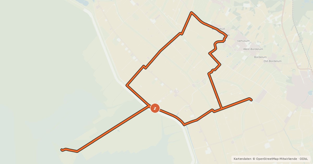 Kartenübersicht der Radroute Route durch die Köge