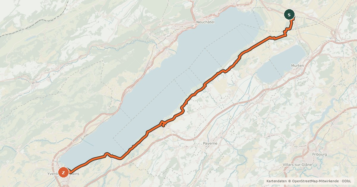 Kartenübersicht der Radroute Route Mittelland