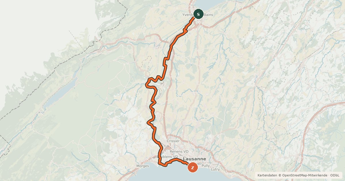 Kartenübersicht der Radroute Route Mittelland