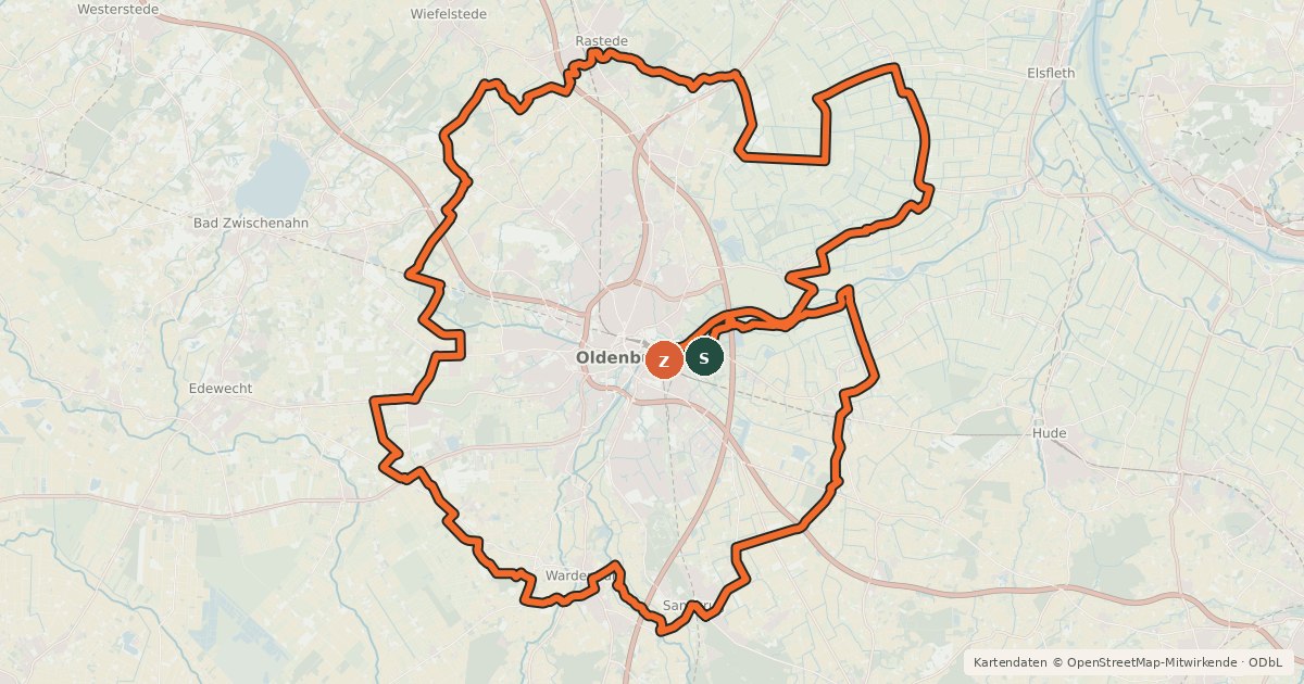 Kartenübersicht der Radroute Route um Oldenburg