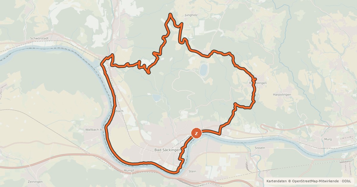 Kartenübersicht der Radroute RouteWT 1 - Rhein-Wälder-Tour