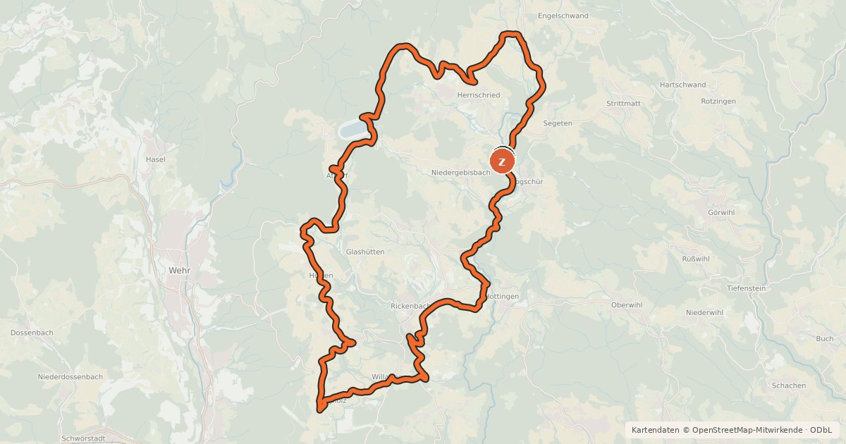 Kartenübersicht der Radroute RouteWT 14 - Hotzenwald-Tour