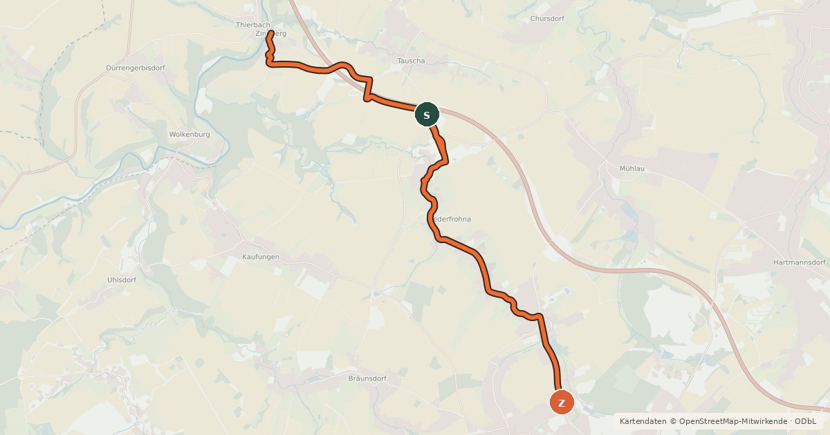 Kartenübersicht der Radroute Rr Zinnberg–Limbach-Oberfrona