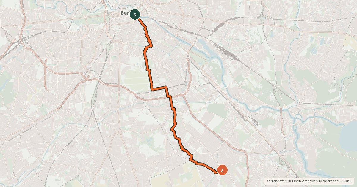 Kartenübersicht der Radroute RR10 - Eichwalde-Route