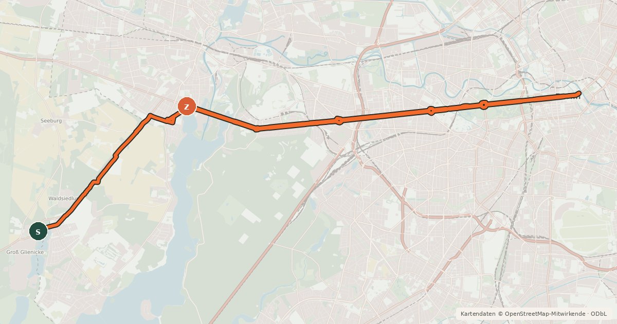 Kartenübersicht der Radroute RR2 - Gatow-Route