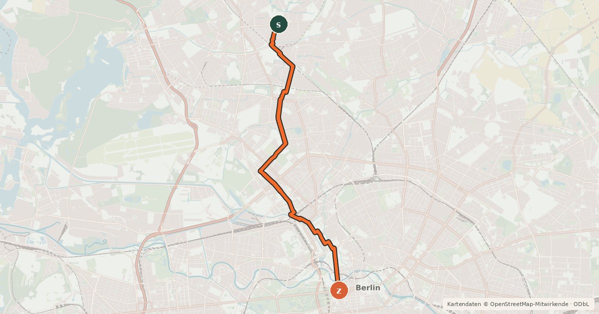 Kartenübersicht der Radroute RR5 Reinickendorf-Route
