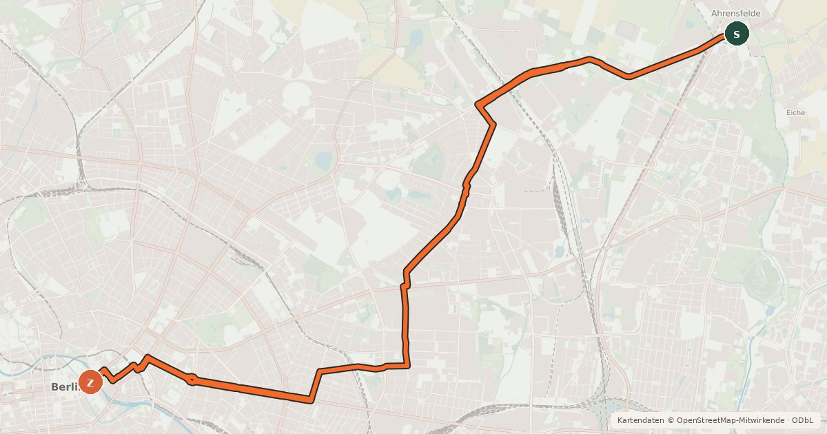 Kartenübersicht der Radroute RR7 - Hohenschönhausen-Route