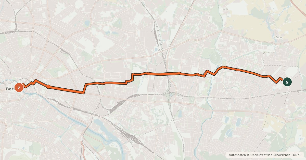 Kartenübersicht der Radroute RR8 - Hellersdorf-Route