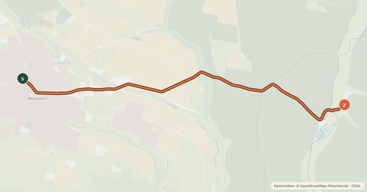 Kartenübersicht der Radroute RSW (HSK-66) Medebach - (xx) Lichtenfels-Goddelsheim