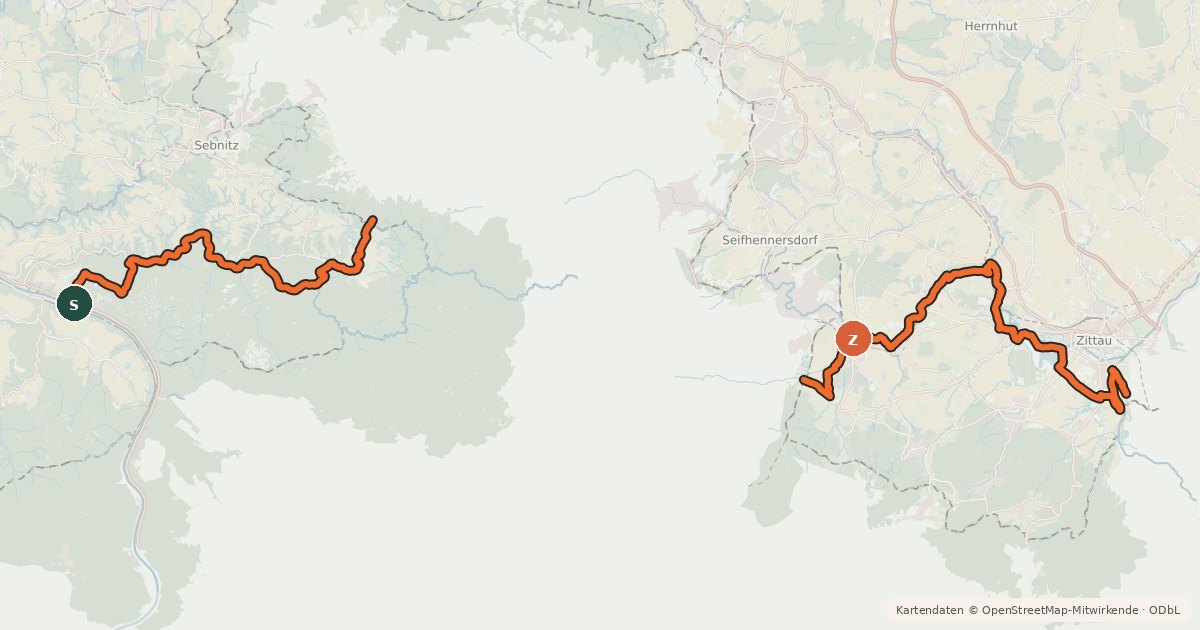 Kartenübersicht der Radroute Rübezahl-Radweg