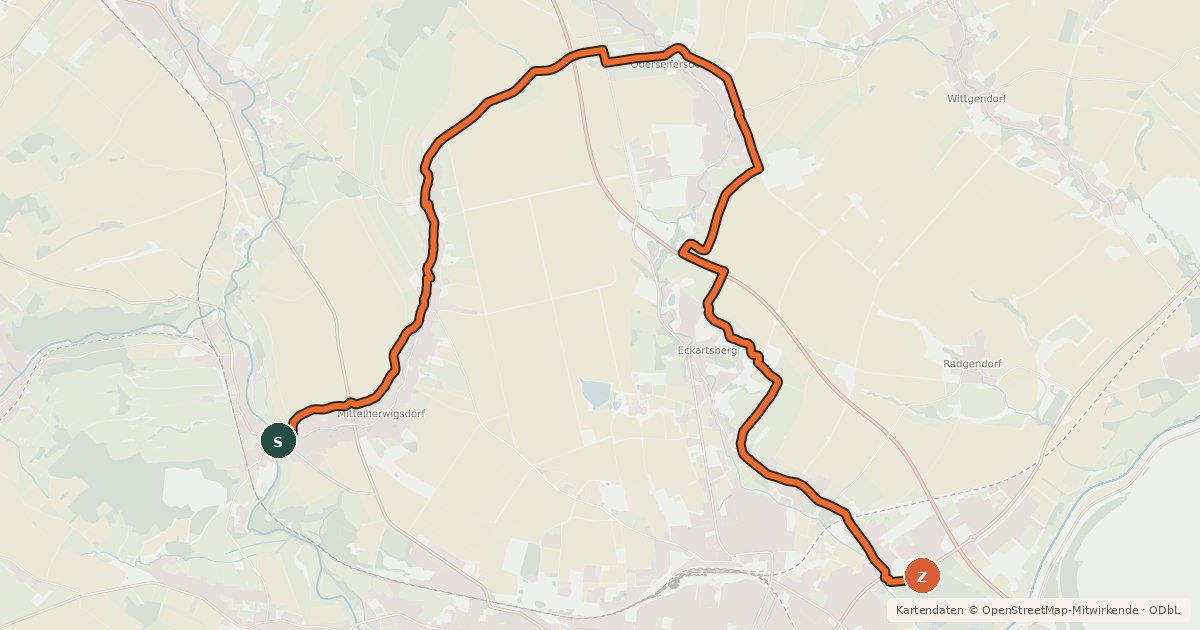 Kartenübersicht der Radroute Rübezahl zum Oder-Neiße-Radweg