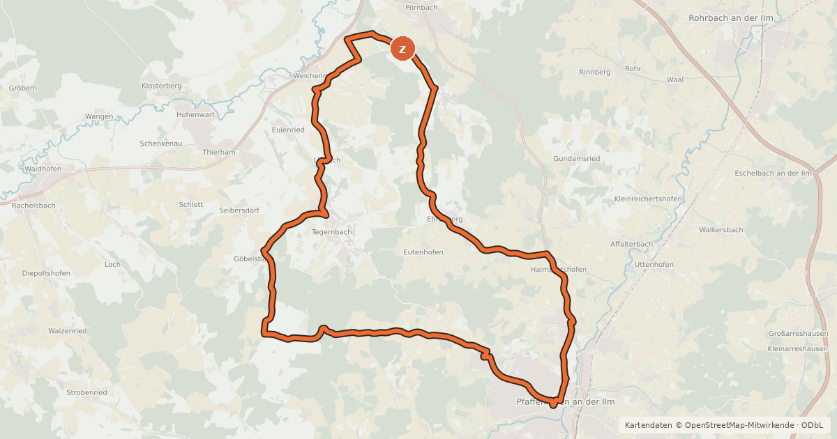 Kartenübersicht der Radroute Rückenwind Panoramarunde
