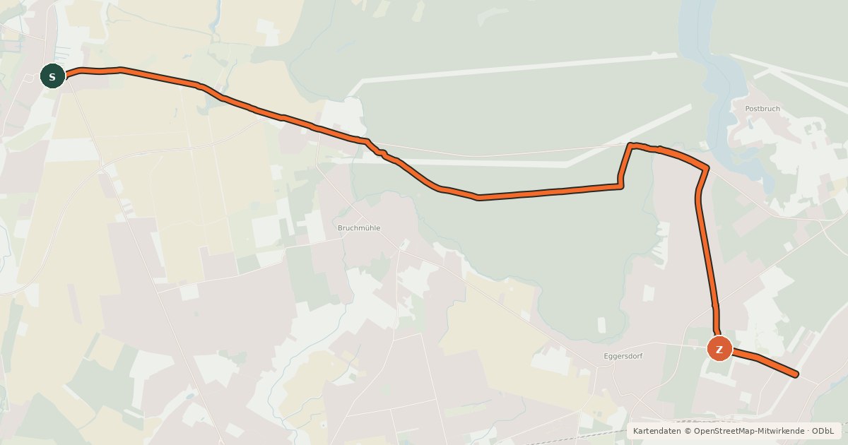 Kartenübersicht der Radroute Rund um Berlin Alternativroute [Strausberg↔Altlandsberg] (rcn1-7)