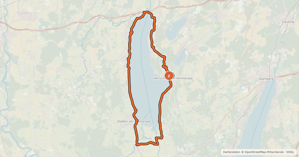 Kartenübersicht der Radroute Rund um den Ammersee